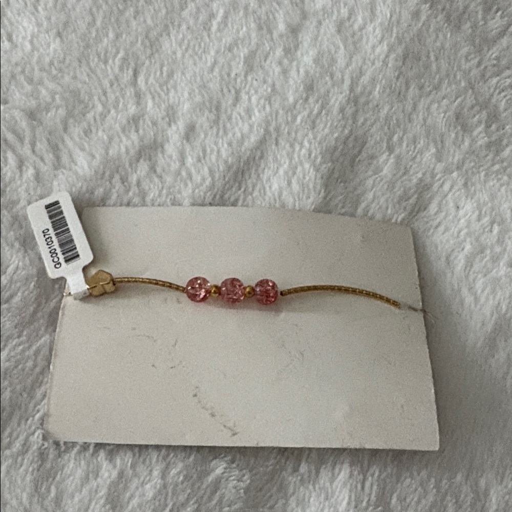 Gold Bracelet with Pink Beads